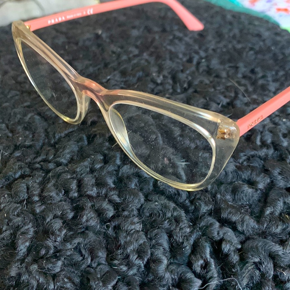 Prada Pink and Clear Cateye Glasses